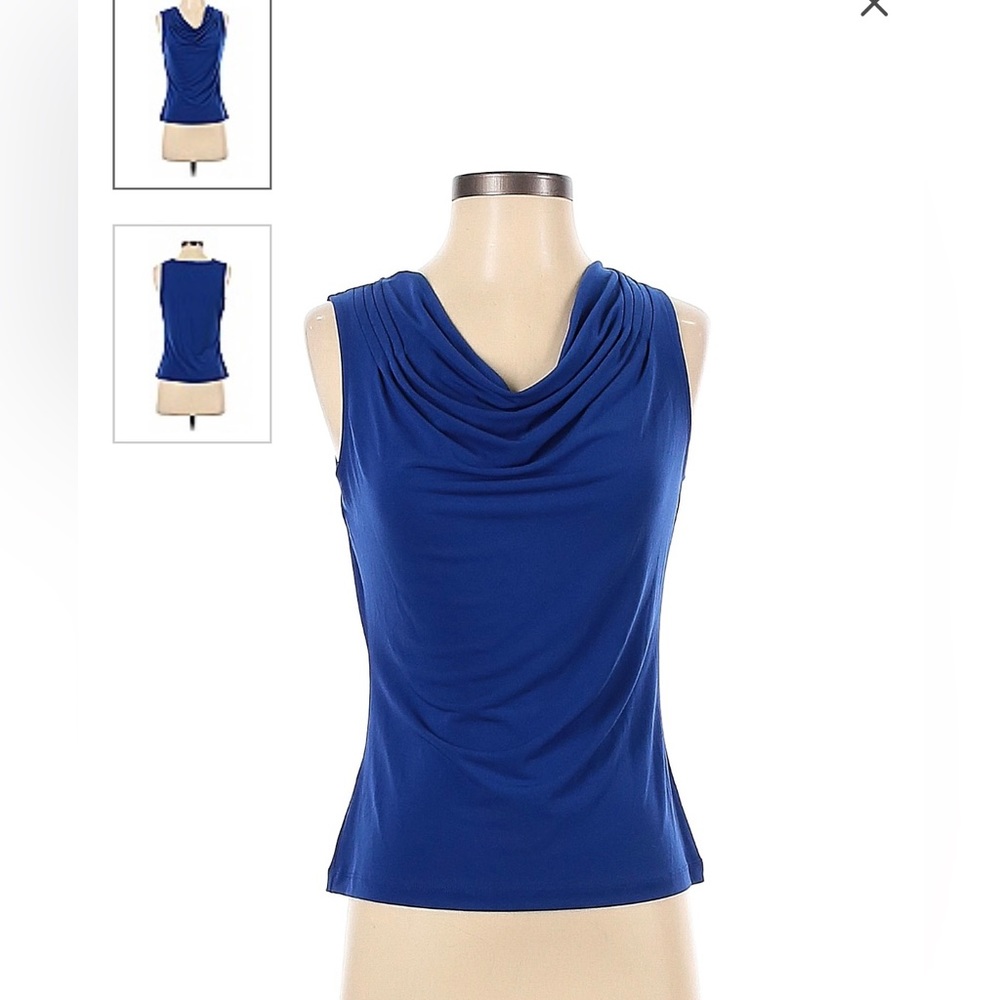 Calvin Klein Royal Blue Cowl Neck Sleeveless Size S (Petite) Blouse
